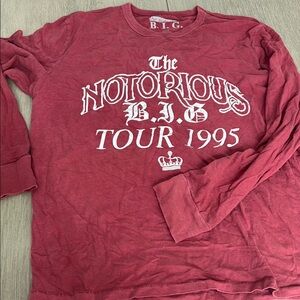 Red and White Long Sleeve Tee with Vintage Tour Design